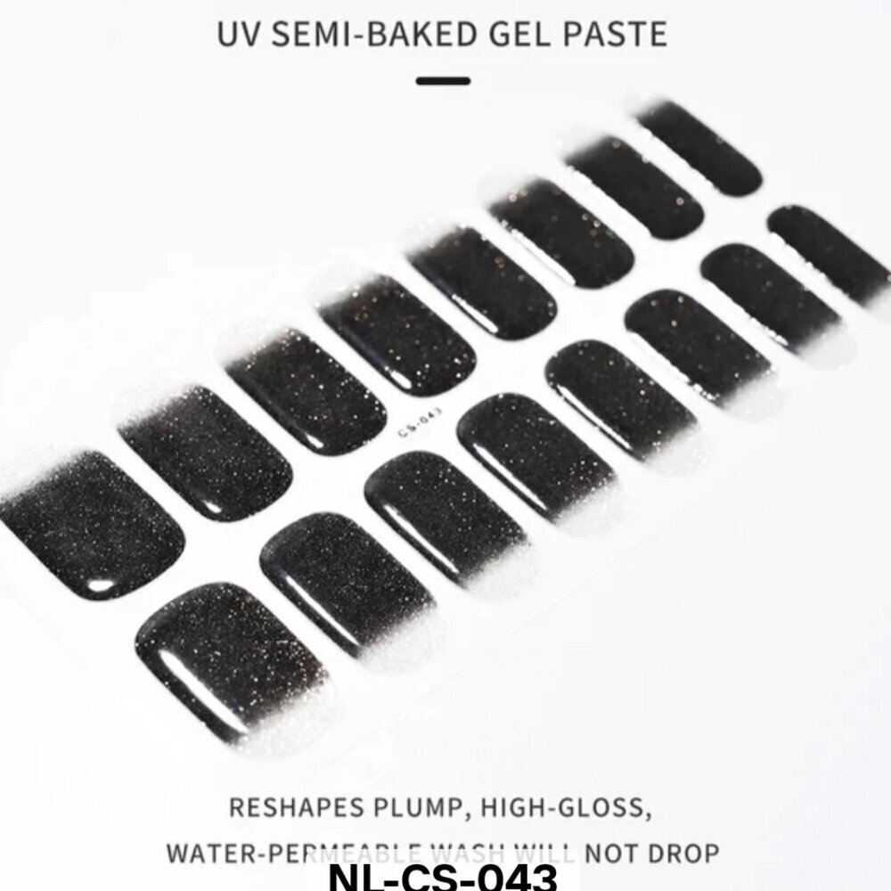 🖤 3/$12 Black French Glitter Full Nail 16 Semi Cured Gel Nails -Needs UV Curing